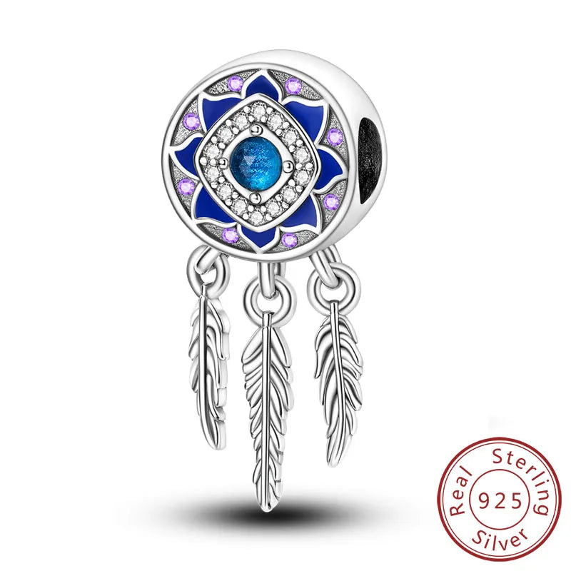 Original 925 Sterling Silver Charms Beads Pendants Colorful Dreamcatcher Lucky Charms Fit Bracelets Necklaces Women DIY Jewelry