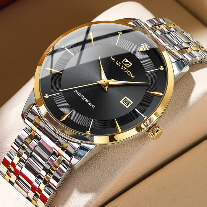 UTHAI Men's Watch Fashion Trend Calendar Waterproof Night Light Business Stainless Steel Strap Quartz Watch Clock Gift