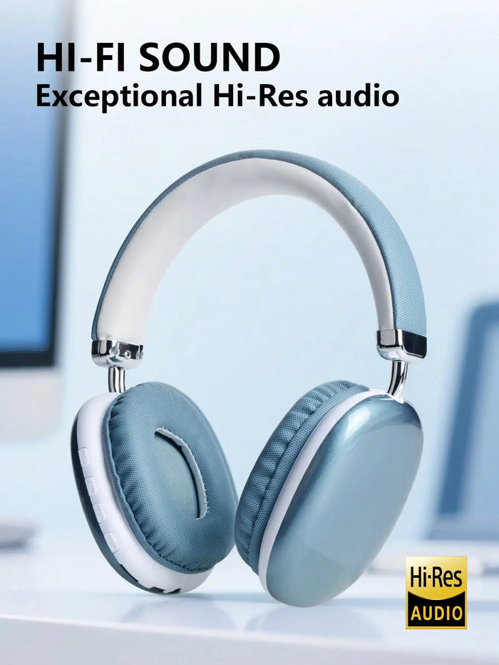 Bluetooth Headphones Over Ear Wireless Headset HiFi Music Gaming Comfortable Mic for iPhone Android PC Travel Sports Gift blue