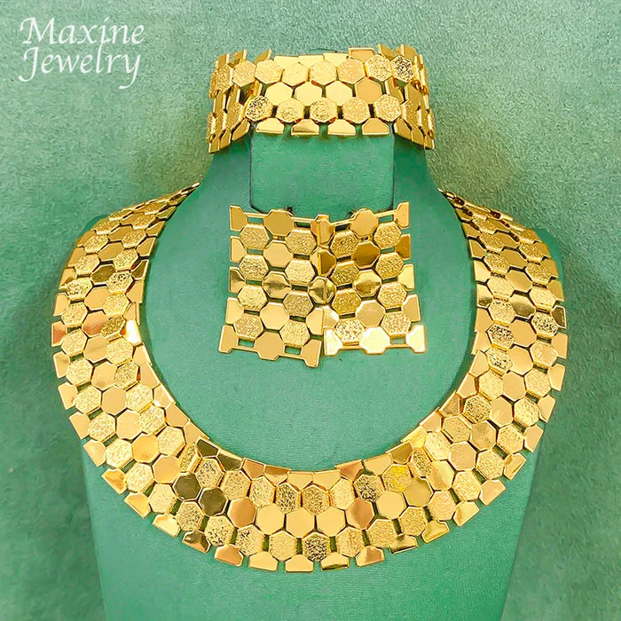Italian Jewellery Set Vintage Necklace Earrings Bracelet Sets 18K Gold Plated Jewelry Set for Women Bridal Wedding Party Gifts