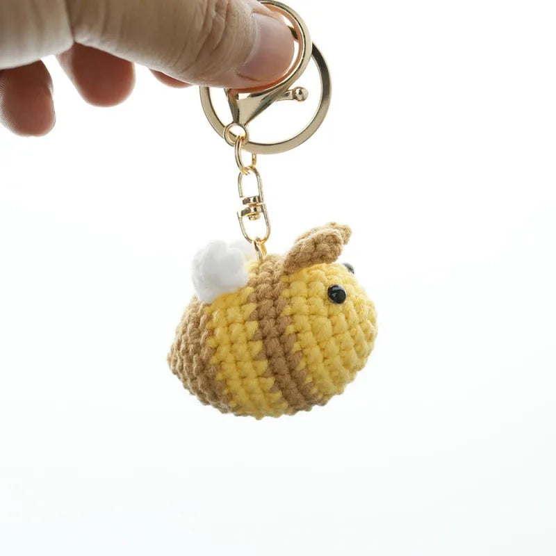 Cute Bee Crochet Keychain For Gifts Handmking Cartoon Bee Doll Knitting Keyrings Knitted Bee Doll Custom Accessories Wholesale