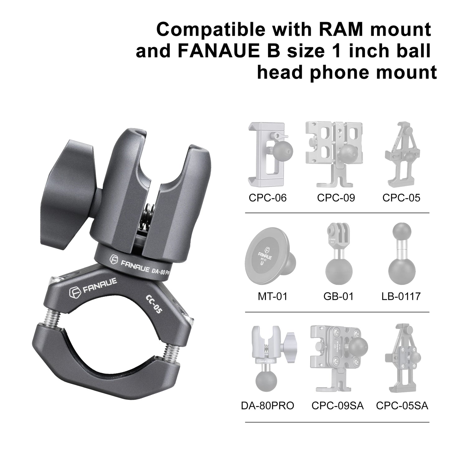 FANAUE Motorcycle Mobile Phone Holder Extension Handlebar Hoop Ball head Base Sports Camera Quick Disassembly Anti-theft