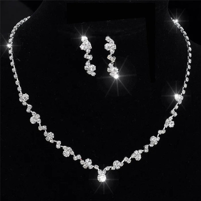 Wedding Bridal Jewelry Jewellery Silver Bridesmaid Crystal Necklace Earrings Set