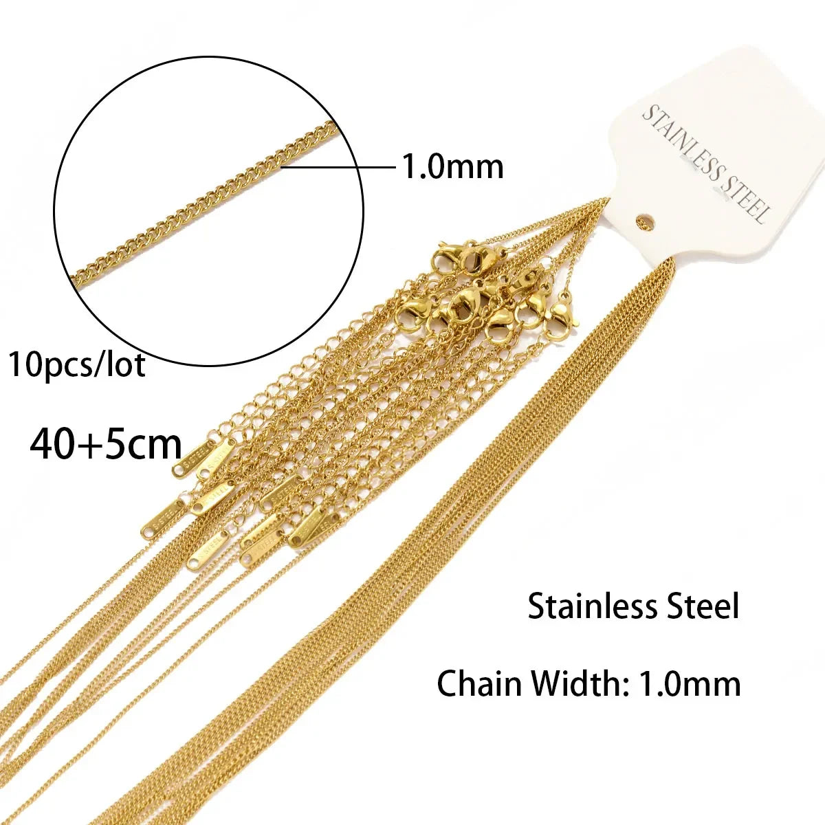 10pcs/Lot Stainless Steel 40+5cm 18K Gold Color PVD Plated Ripple Twisted Chain Never Fade Women Water Wave DIY Necklace