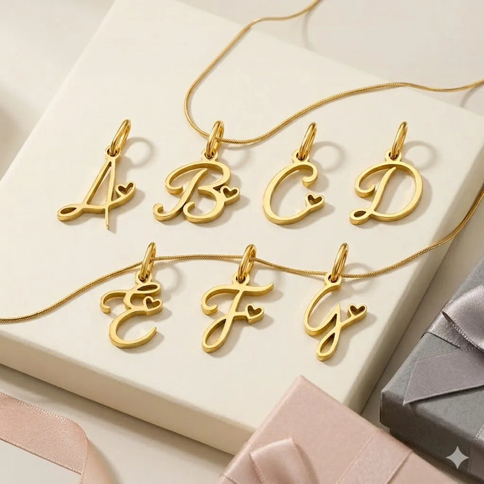 St-Delan Gold Plated Cursive Heart Initial Charms A-Z Script Alphabet Pendants for DIY Jewelry Making