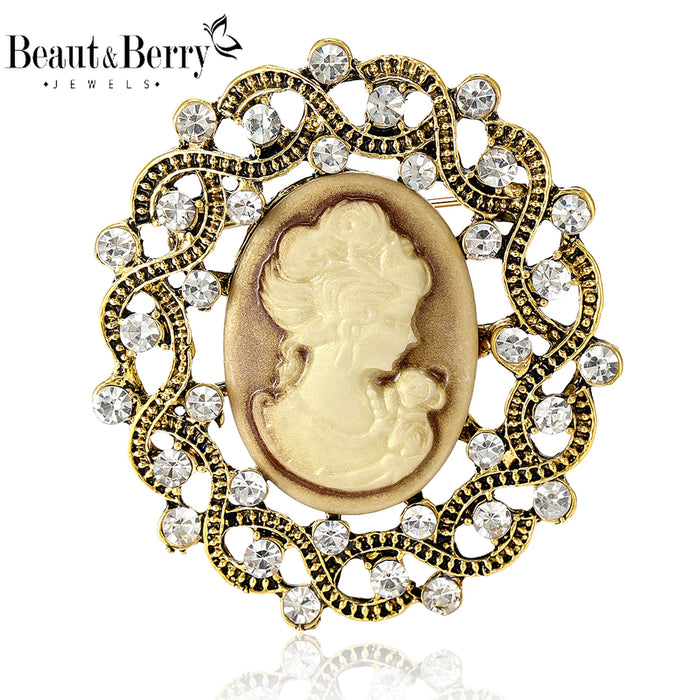 Beaut&Berry Vintage Beauty Head Brooches for Women Unisex Queen Face Pins Friends Party New Gifts Banquet Jewellery Accessories