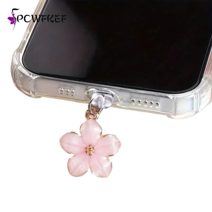 Sakura Flowers Phone Dust Plug Accessories Decoration Hanging Pendant For Phone Charging Port
