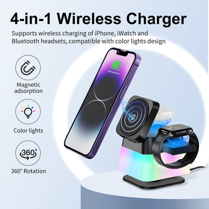 4-in-1 Wireless Charging Station with Colorful LED Lighting