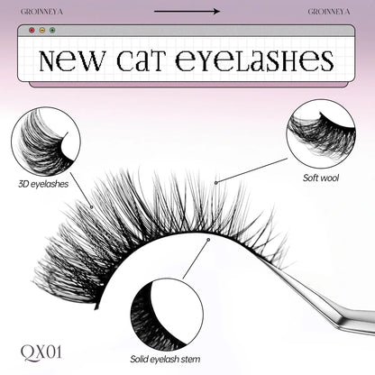 GROINNEYA Cat Eye Lashes Faux Mink Eyelashes Winged End Eye Elongated Eyelashes Fake Lashes Soft Natural long Full Strip Lashes