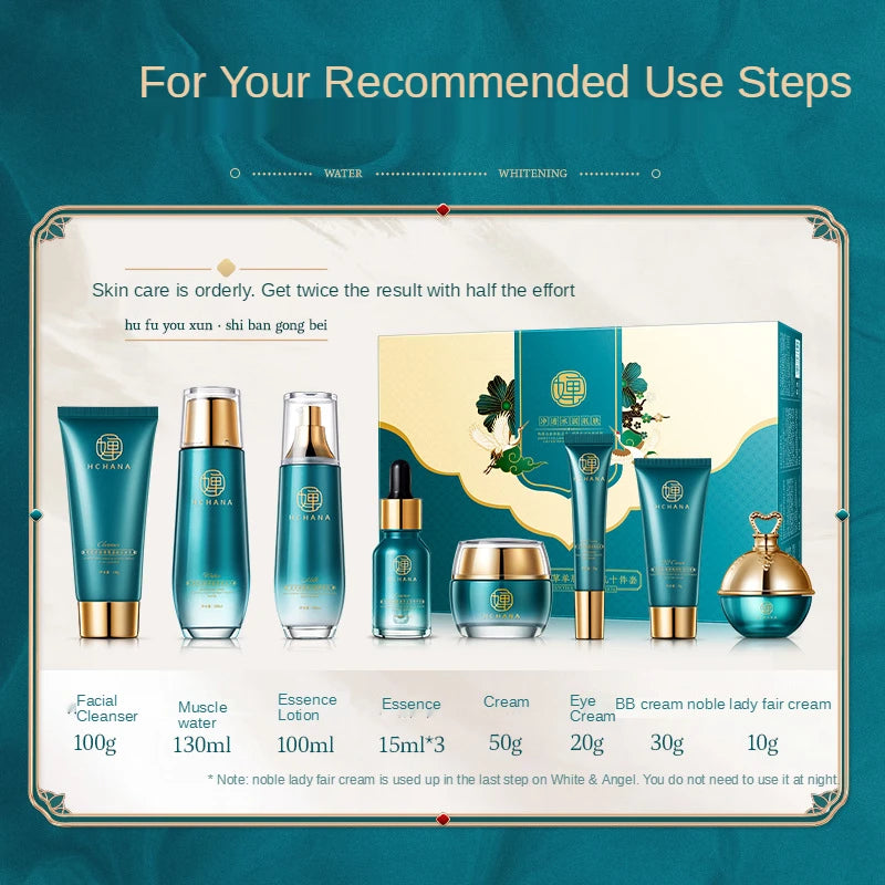 Ganoderma Lucidum Skin Care Set 10PCS Face Toner Eye Essence Cream Sheep Placenta Anti-Aging Serum Facial Cleanser Kit For Women