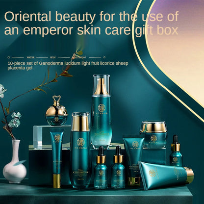Ganoderma Lucidum Skin Care Set 10PCS Face Toner Eye Essence Cream Sheep Placenta Anti-Aging Serum Facial Cleanser Kit For Women