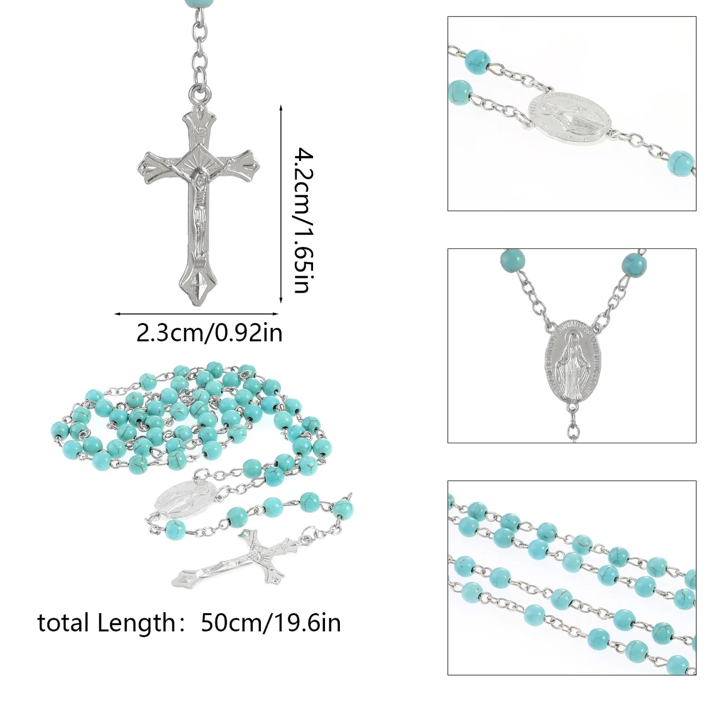 Fashion Vintage Cross Necklace Rosary Beads Chain Jesus Crucifix Virgin Mary Pendant Chain Jewelry Necklace