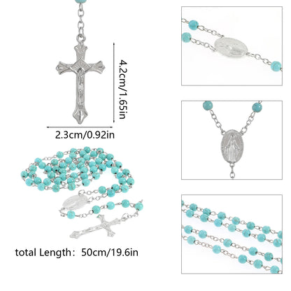 Fashion Vintage Cross Necklace Rosary Beads Chain Jesus Crucifix Virgin Mary Pendant Chain Jewelry Necklace