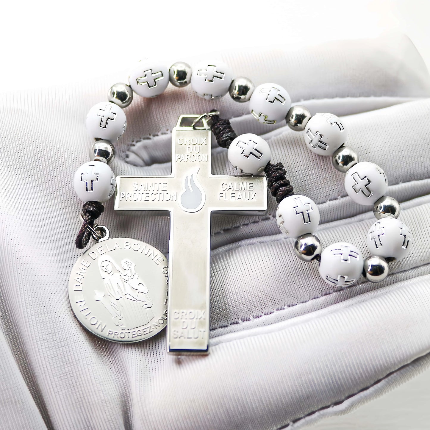 316L Stainless Steel Our Lady of Good Guard Medal Necklace With Chain Marie Julie Jahenny Cross of Forgiveness Protection Charm