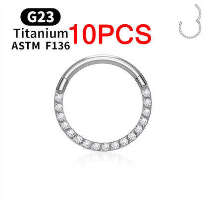 1/10PCS ASTM F136 Titanium Nose Ring 16/18G CZ Hinged Septum Clicker Hoop Tragus Daith Cartilage Helix Ear Piercing Body Jewelry