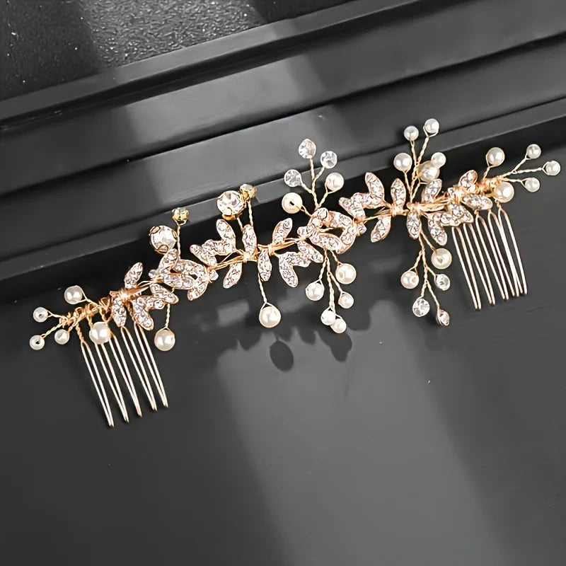 Golden Crystal Pearl Hair Comb Headband Hairband For Women Party Bridal Wedding Hair Accessories Jewelry Comb Headband Hairband