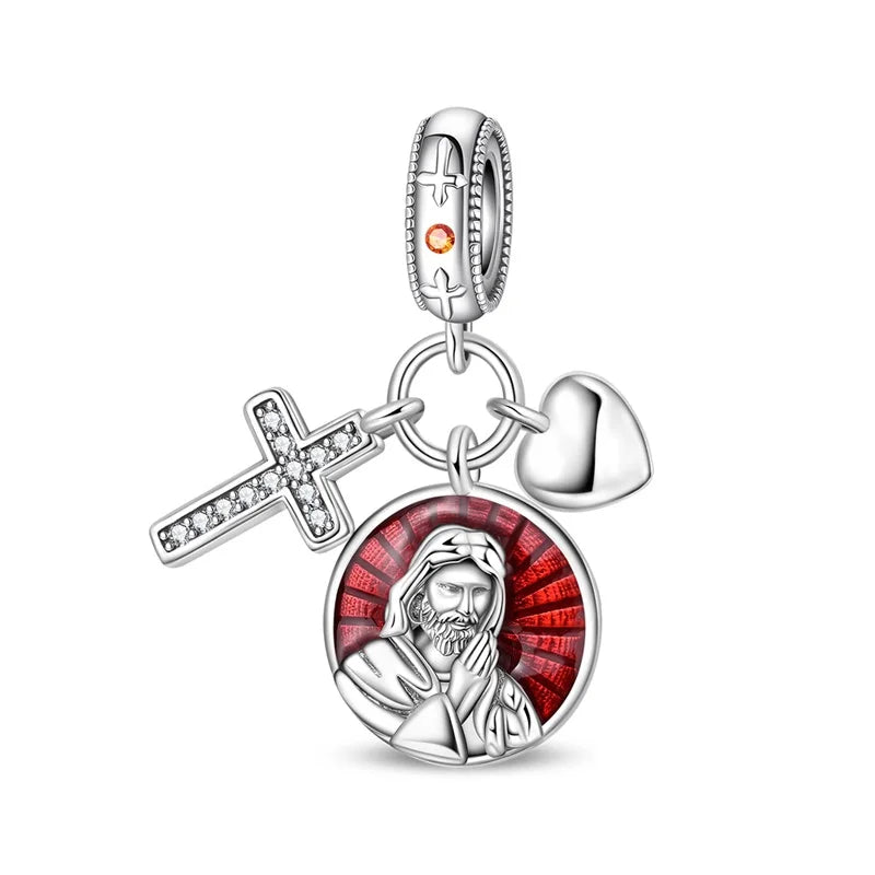 Original 925 Sterling Silver Charm Beads Classic Cross Bible Guardian Angel Charms Pendants For Bracelet DIY Birthday Jewelry