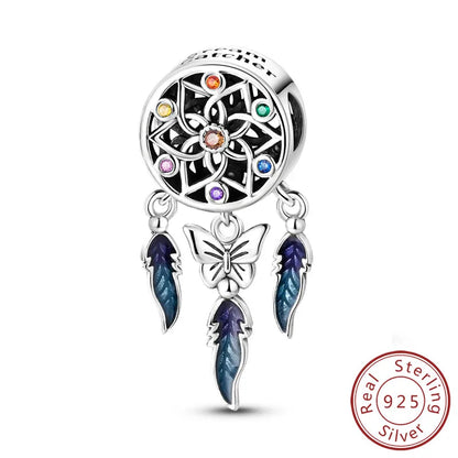 Original 925 Sterling Silver Charms Beads Pendants Colorful Dreamcatcher Lucky Charms Fit Bracelets Necklaces Women DIY Jewelry