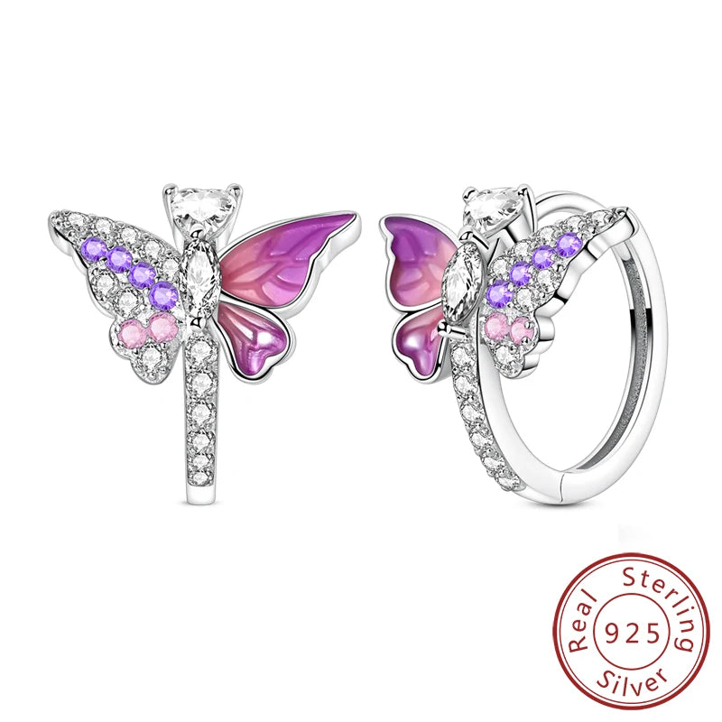 Hoop Earrings New Original 925 Sterling Silver Sweet Heart Bow Round Zircon Studs Drop Earrings For Women Girl Fine Jewelry