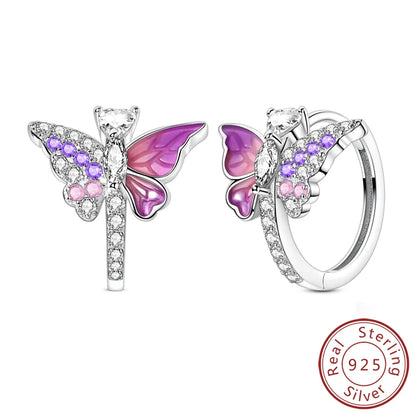 Hoop Earrings New Original 925 Sterling Silver Sweet Heart Bow Round Zircon Studs Drop Earrings For Women Girl Fine Jewelry