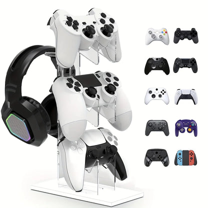 Universal 3-layer Controller Holder and Headphone Holder Game Accessories For PS5 PS4 Storage Holder Black, White, Transparent