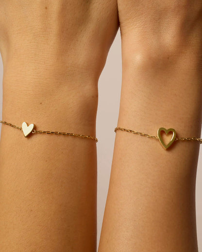 Couple Heart Pendant Single Stone Bracelet Set | Adjustable Valentine's Day Love Friendship Double Hand Chain Combination Set