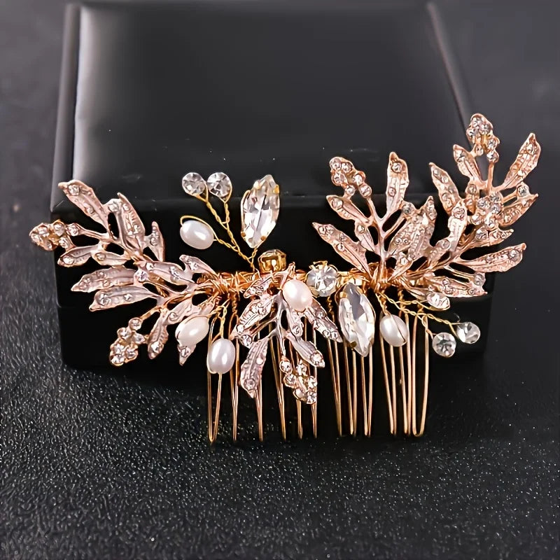 Golden Crystal Pearl Hair Comb Headband Hairband For Women Party Bridal Wedding Hair Accessories Jewelry Comb Headband Hairband