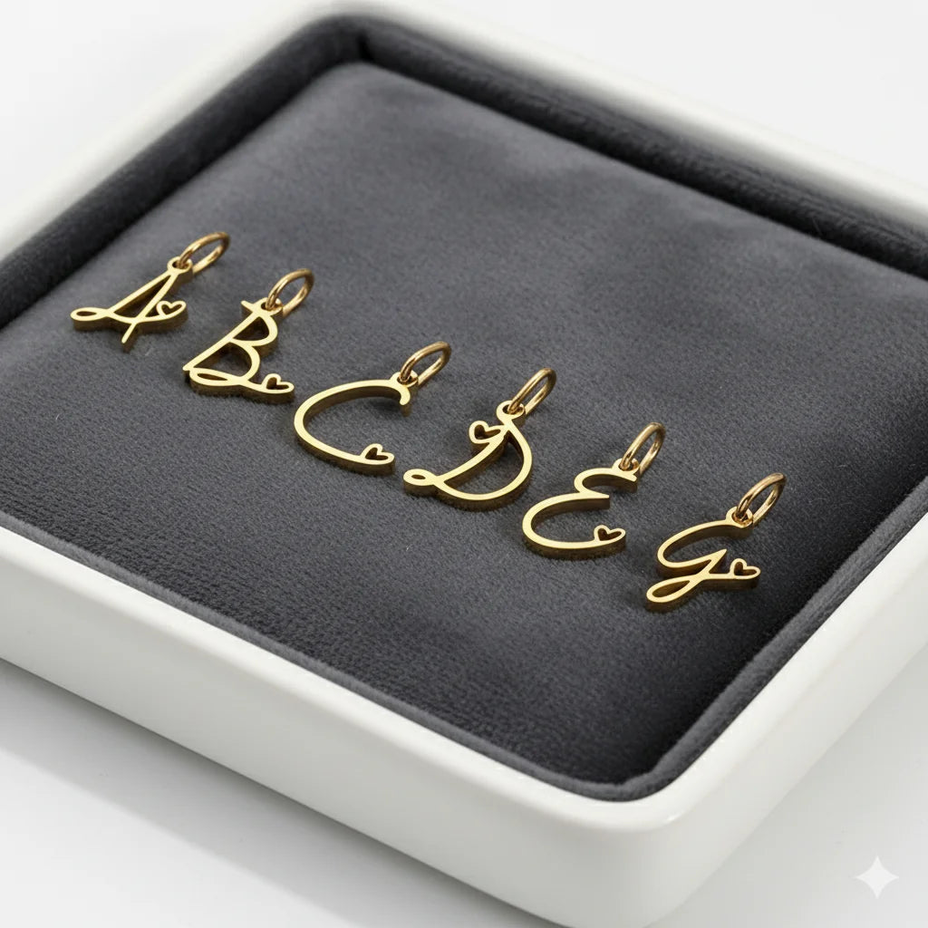 St-Delan Gold Plated Cursive Heart Initial Charms A-Z Script Alphabet Pendants for DIY Jewelry Making