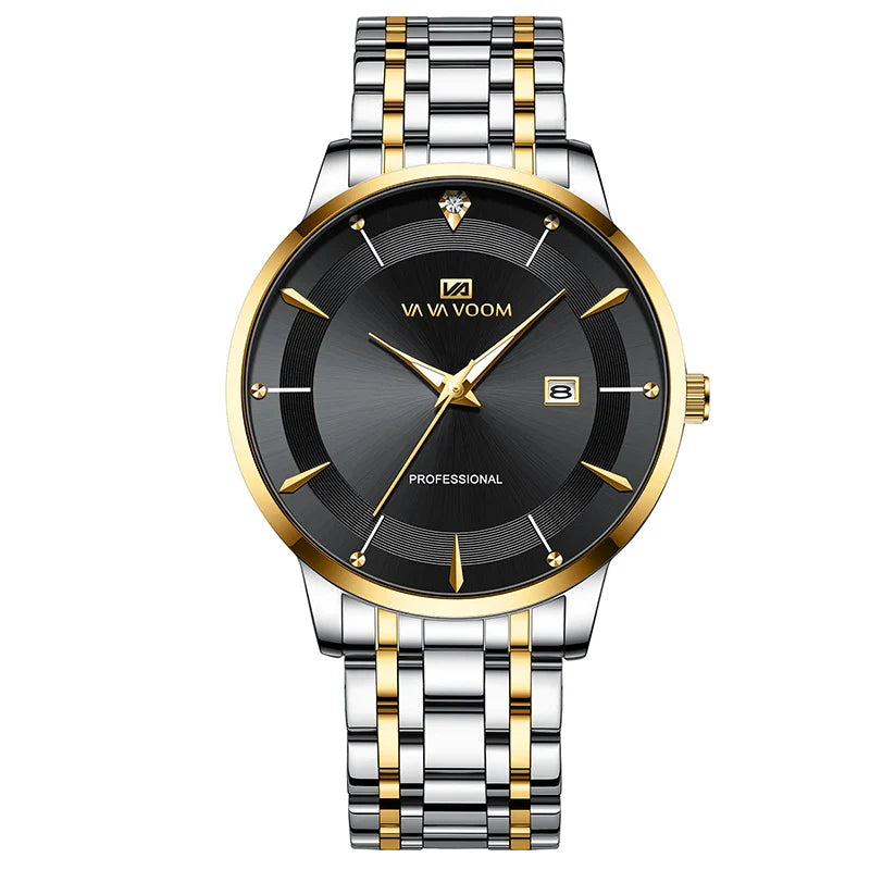 UTHAI Men's Watch Fashion Trend Calendar Waterproof Night Light Business Stainless Steel Strap Quartz Watch Clock Gift