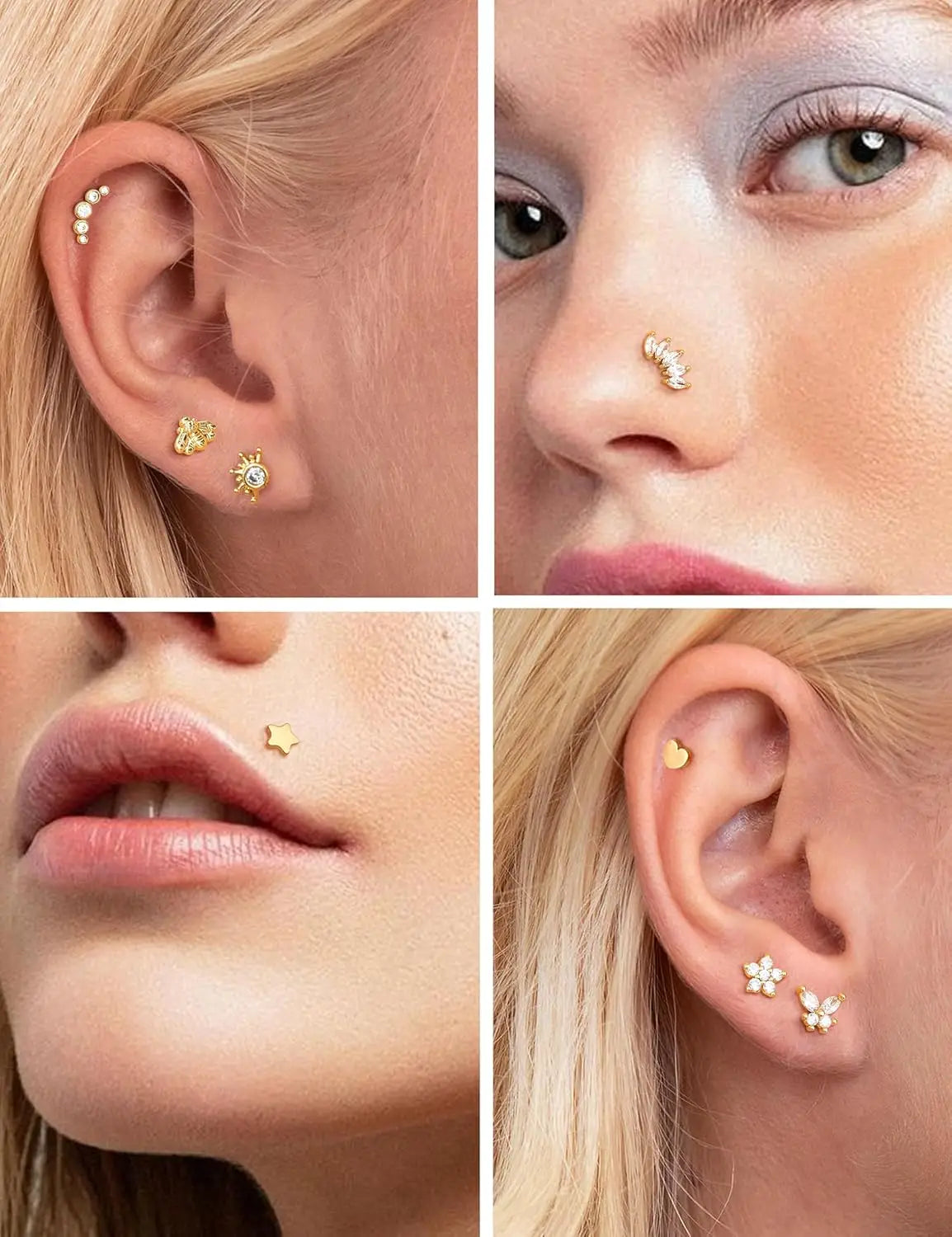 Bobisty 20G Flat Back Studs Earrings for Women Men 14K Gold Plated Push-in Cartilage Helix Tragus Nose Piercing Jewelry