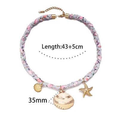 Colorful Rope Heart Pearl Flower Necklace Women's Sweet Fabric Charm Necklace Fashion Stainless Steel Pendant Necklace Accessory