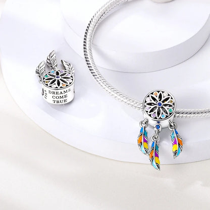 Original 925 Sterling Silver Charms Beads Pendants Colorful Dreamcatcher Lucky Charms Fit Bracelets Necklaces Women DIY Jewelry