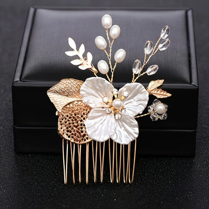 Golden Crystal Pearl Hair Comb Headband Hairband For Women Party Bridal Wedding Hair Accessories Jewelry Comb Headband Hairband