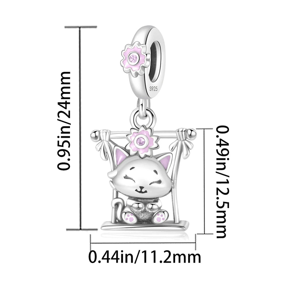 2025 New Silver Plated Elephant, Wombat, Kitten, Bear Dangle Charm Fit Pan Bracelet Bead DIY Women Cute Pet Serise Jewelry Gift