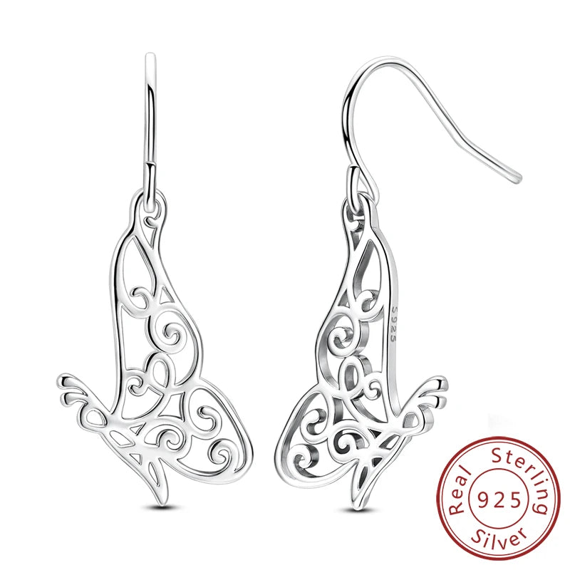 Hoop Earrings New Original 925 Sterling Silver Sweet Heart Bow Round Zircon Studs Drop Earrings For Women Girl Fine Jewelry