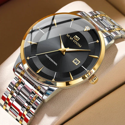 UTHAI Men's Watch Fashion Trend Calendar Waterproof Night Light Business Stainless Steel Strap Quartz Watch Clock Gift