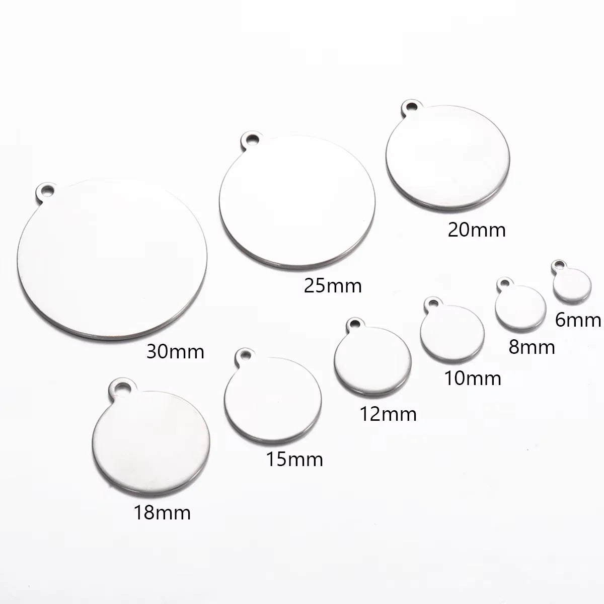 10-50pcs Stainless Steel Circle Round Tag Laser Engraved Logo Name Tail Chain Label for DIY Customize Jewelry Making