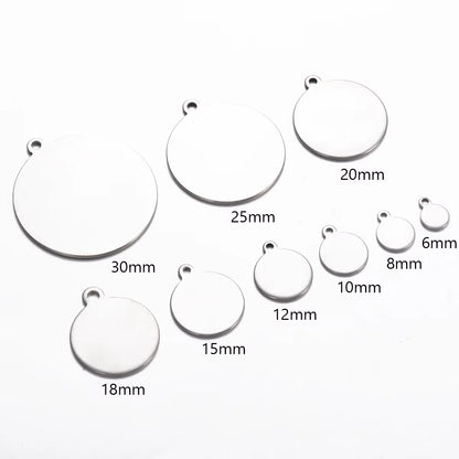 10-50pcs Stainless Steel Circle Round Tag Laser Engraved Logo Name Tail Chain Label for DIY Customize Jewelry Making