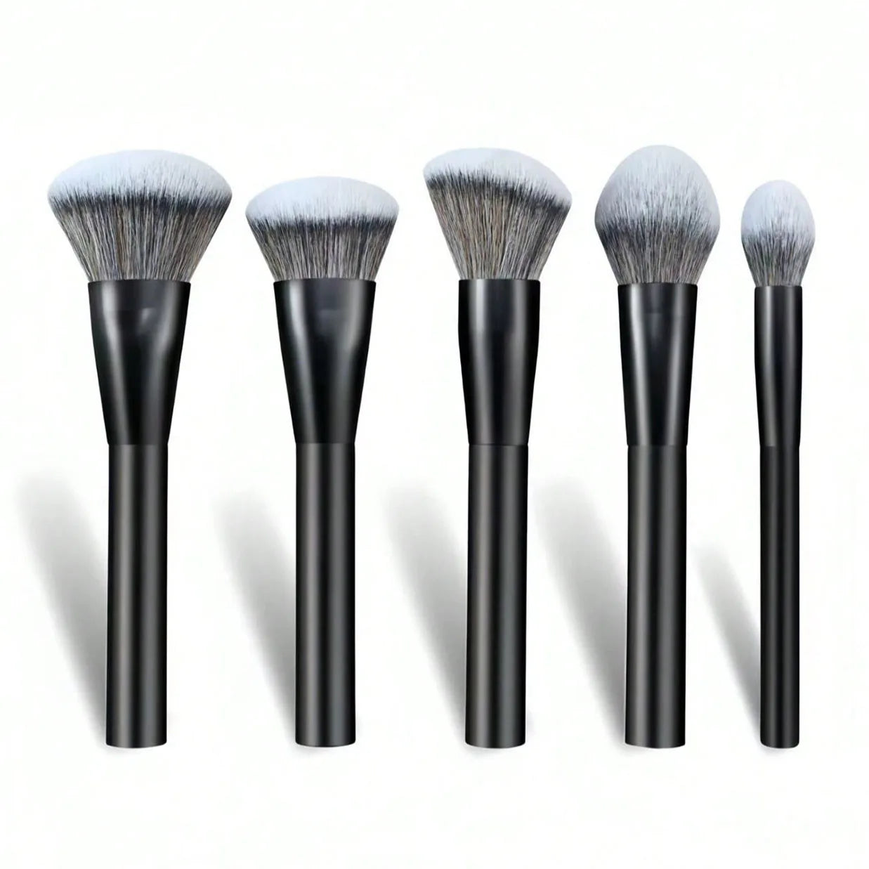5-piece facial makeup brush set: foundation brush, powder brush, blush brush, concealer brush, contour brush, blending brush. High-end makeup brushes with oil-coated handles for a comfortable feel. Professional-grade makeup t