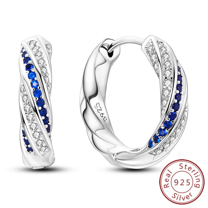 Hoop Earrings New Original 925 Sterling Silver Sweet Heart Bow Round Zircon Studs Drop Earrings For Women Girl Fine Jewelry