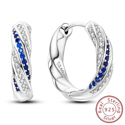 Hoop Earrings New Original 925 Sterling Silver Sweet Heart Bow Round Zircon Studs Drop Earrings For Women Girl Fine Jewelry