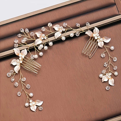 Golden Crystal Pearl Hair Comb Headband Hairband For Women Party Bridal Wedding Hair Accessories Jewelry Comb Headband Hairband