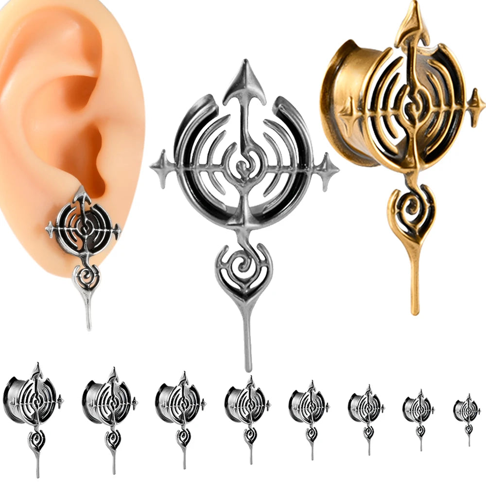 Copper Cross Arrows Spiral Ear Piercing Tunnels 6-25mm Punk U Shape Flared Ear Gauge Expansion Strenghted Saddle Piercing Plugs