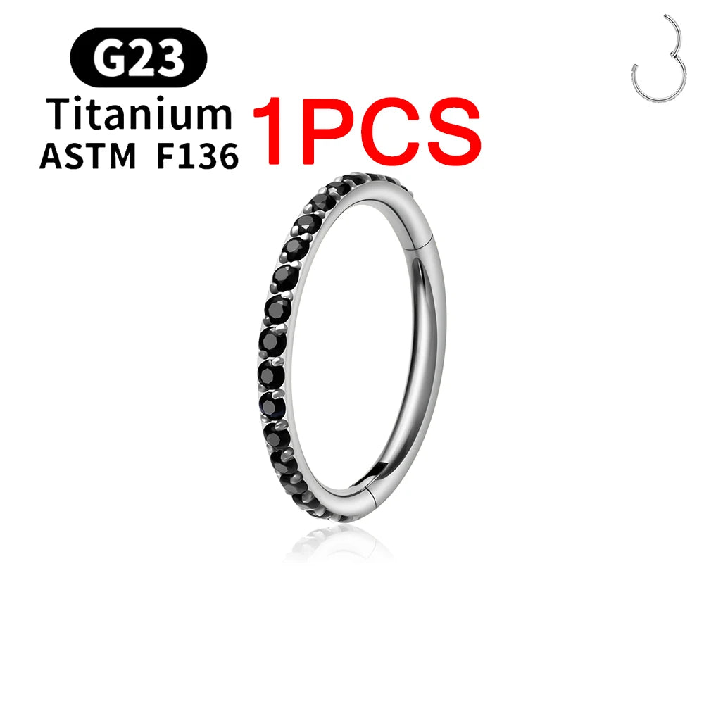 1/10PCS ASTM F136 Titanium Nose Ring 16/18G CZ Hinged Septum Clicker Hoop Tragus Daith Cartilage Helix Ear Piercing Body Jewelry