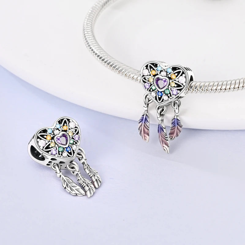 Original 925 Sterling Silver Charms Beads Pendants Colorful Dreamcatcher Lucky Charms Fit Bracelets Necklaces Women DIY Jewelry