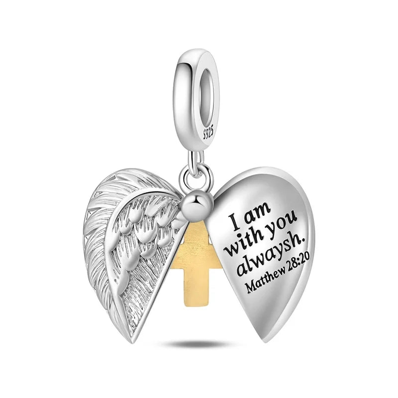 Original 925 Sterling Silver Charm Beads Classic Cross Bible Guardian Angel Charms Pendants For Bracelet DIY Birthday Jewelry