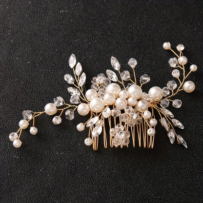 Golden Crystal Pearl Hair Comb Headband Hairband For Women Party Bridal Wedding Hair Accessories Jewelry Comb Headband Hairband