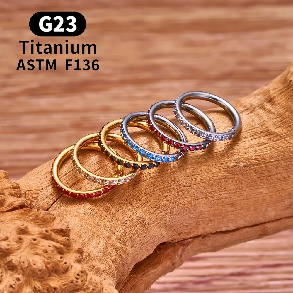 1/10PCS ASTM F136 Titanium Nose Ring 16/18G CZ Hinged Septum Clicker Hoop Tragus Daith Cartilage Helix Ear Piercing Body Jewelry