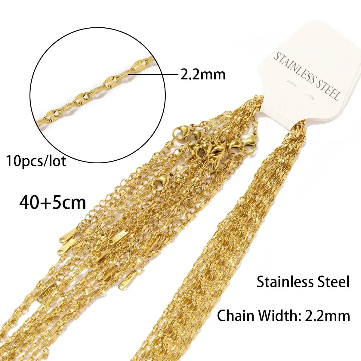 10pcs/Lot Stainless Steel  40+5cm 18K Gold Color PVD Plated Ripple Twisted Chain Never Fade Women Water Wave DIY Necklace