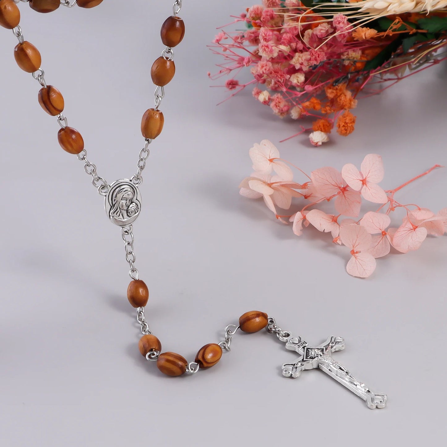 Fashion Vintage Cross Necklace Rosary Beads Chain Jesus Crucifix Virgin Mary Pendant Chain Jewelry Necklace